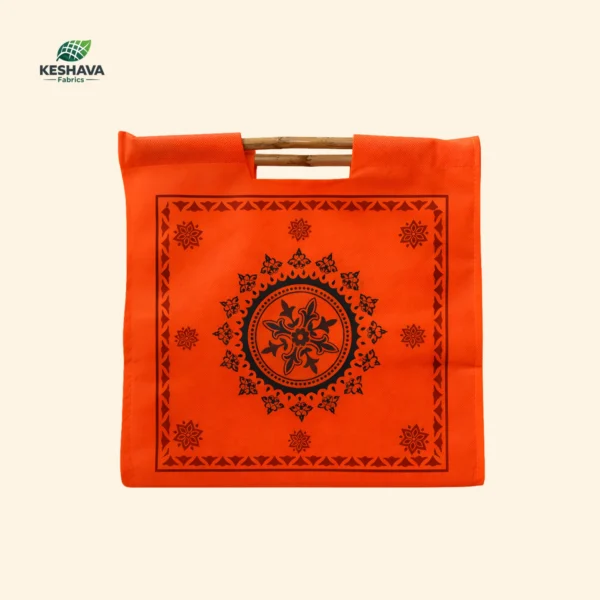 Orange Mandala Bamboo Handle Bag